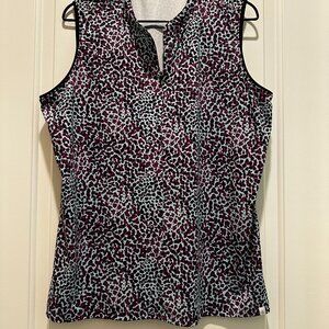 Lady Hogan Blue Purple Black Animal Print Sleeveless Golf Shirt XL